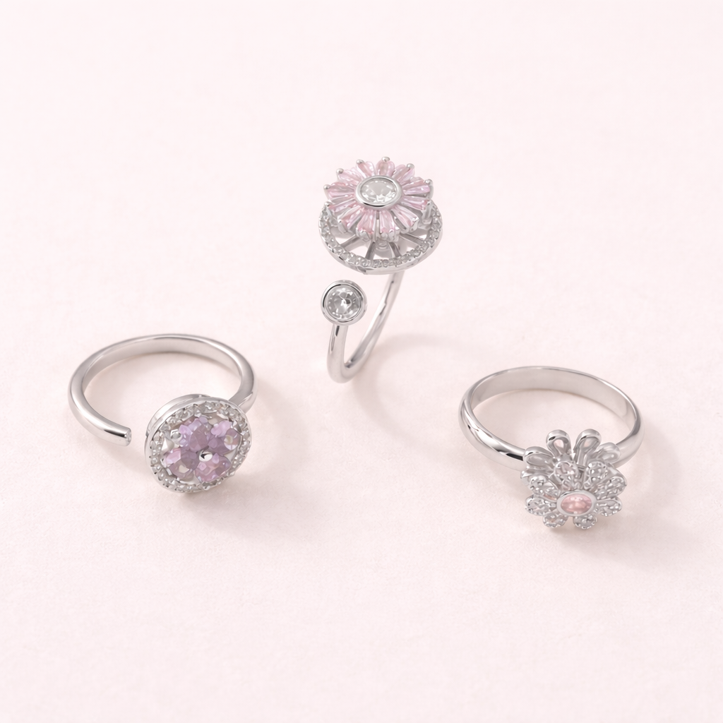Anello Rotante Trio di Fiori